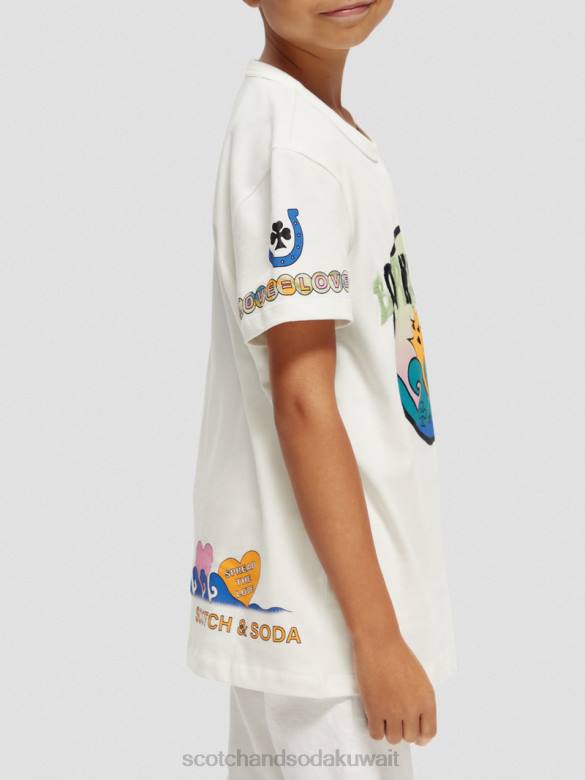 ملابس Scotch & Soda ولد ليحب العمل الفني تي شيرت قبالة الأبيض أطفال N0V4742