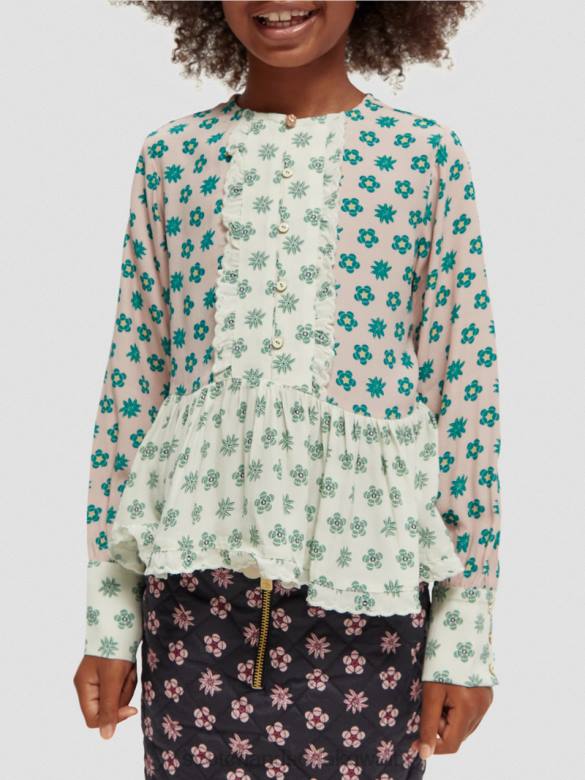 ملابس Scotch & Soda توب بطبعات مختلطة وأكمام طويلة زهرة المرقعة أطفال N0V4743