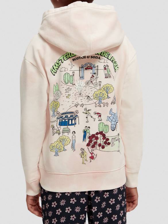 ملابس Scotch & Soda سترة بغطاء للرأس فضفاضة ومصبوغة بعمل فني زهر التفاح أطفال N0V4748