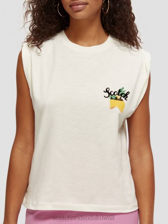 ملابس Scotch & Soda تي شيرت فضفاض مجسم للعضلات الفانيليا البيضاء نحيف N0V474