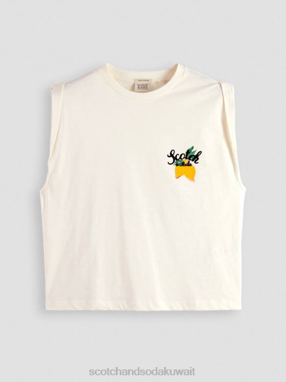 ملابس Scotch & Soda تي شيرت فضفاض مجسم للعضلات الفانيليا البيضاء نحيف N0V474