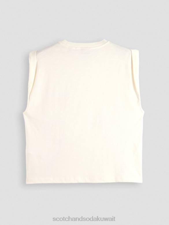 ملابس Scotch & Soda تي شيرت فضفاض مجسم للعضلات الفانيليا البيضاء نحيف N0V474