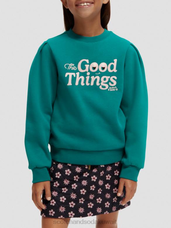 ملابس Scotch & Soda سويت شيرت عمل فني بأكمام مطوية الطاووس أطفال N0V4751