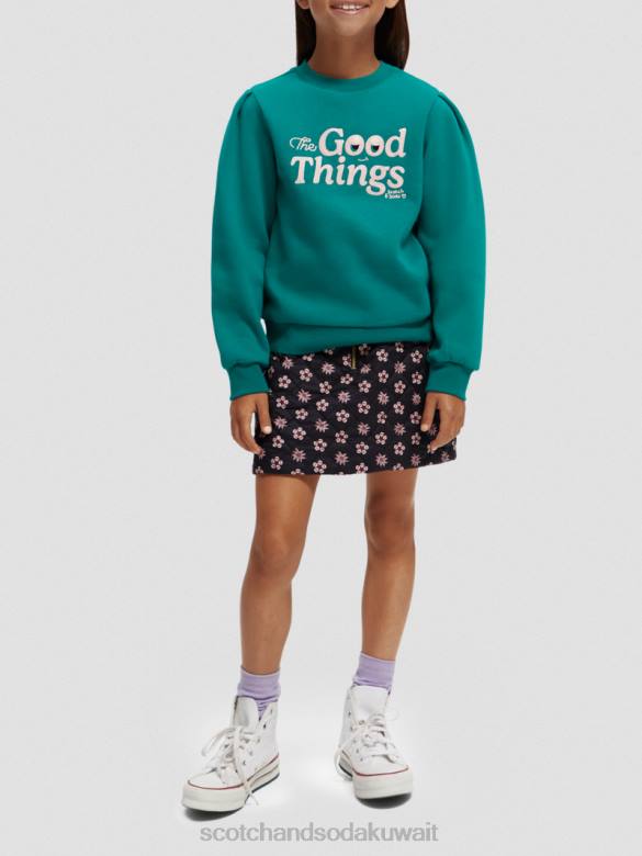 ملابس Scotch & Soda سويت شيرت عمل فني بأكمام مطوية الطاووس أطفال N0V4751