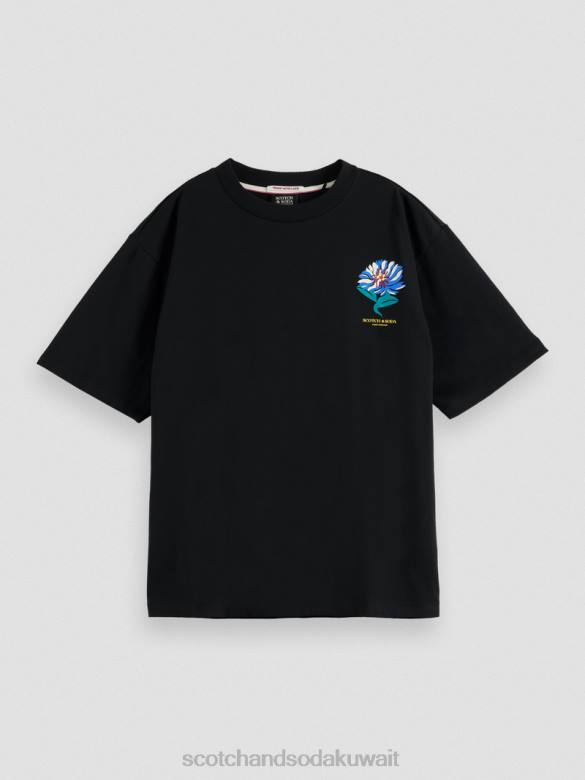 ملابس Scotch & Soda تي شيرت فضفاض من القطن العضوي بتصميم فني أسود نحيف N0V475