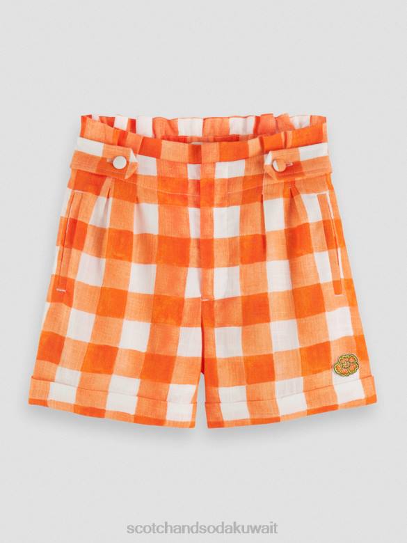 ملابس Scotch & Soda كاروهات شورت واسع الساق شاهق فحص بيسترو البابايا أطفال N0V4768
