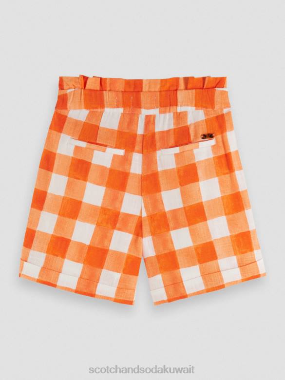 ملابس Scotch & Soda كاروهات شورت واسع الساق شاهق فحص بيسترو البابايا أطفال N0V4768