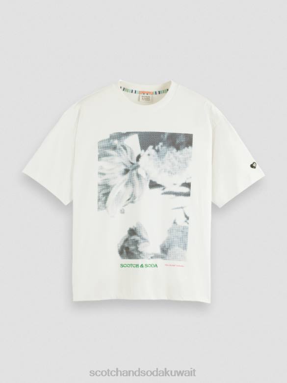 ملابس Scotch & Soda تي شيرت فضفاض مناسب للعمل الفني الفانيليا البيضاء نحيف N0V476
