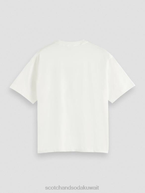 ملابس Scotch & Soda تي شيرت فضفاض مناسب للعمل الفني الفانيليا البيضاء نحيف N0V476