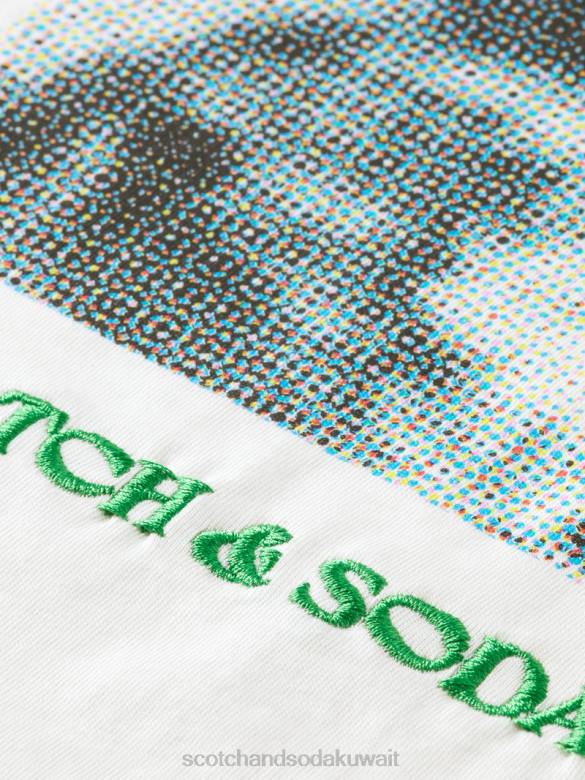 ملابس Scotch & Soda تي شيرت فضفاض مناسب للعمل الفني الفانيليا البيضاء نحيف N0V476