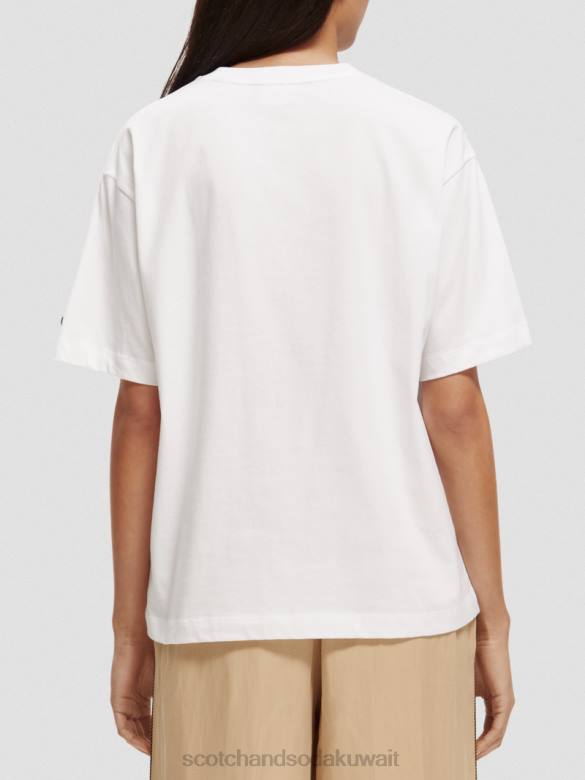 ملابس Scotch & Soda تي شيرت فضفاض مناسب للعمل الفني أبيض نحيف N0V477
