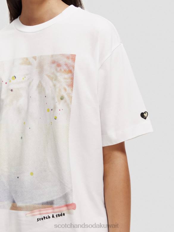 ملابس Scotch & Soda تي شيرت فضفاض مناسب للعمل الفني أبيض نحيف N0V477