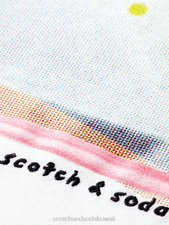 ملابس Scotch & Soda تي شيرت فضفاض مناسب للعمل الفني أبيض نحيف N0V477