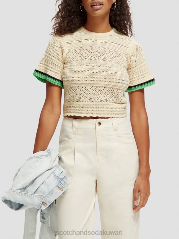 ملابس Scotch & Soda محبوك بوانتيلي المحاصيل الأعلى الفانيليا البيضاء نحيف N0V478