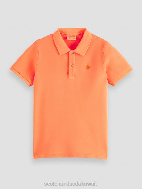 ملابس Scotch & Soda بولو بيكيه مصبوغ بالملابس نيون برتقالي حار أطفال N0V4787