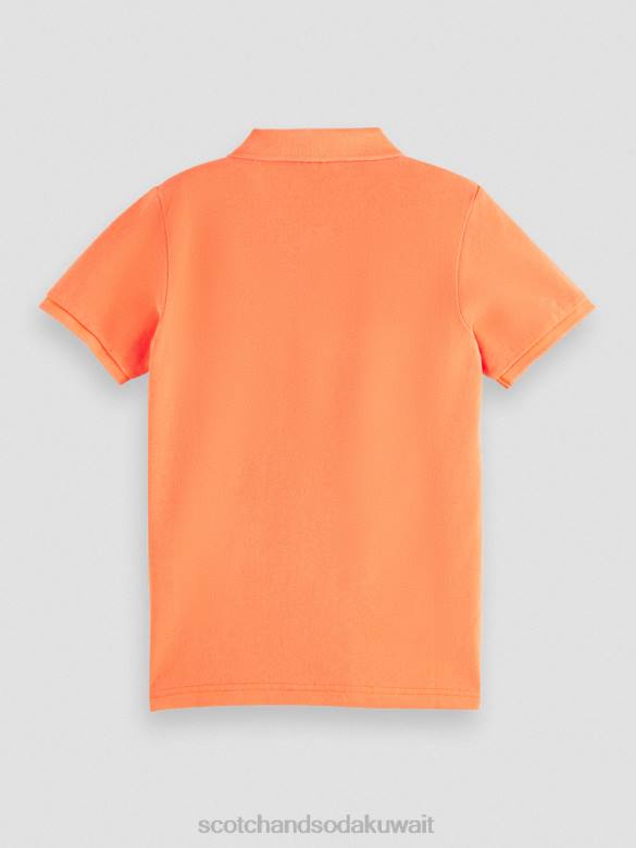 ملابس Scotch & Soda بولو بيكيه مصبوغ بالملابس نيون برتقالي حار أطفال N0V4787