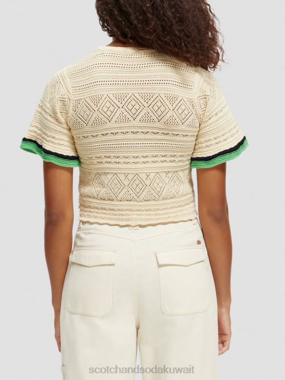 ملابس Scotch & Soda محبوك بوانتيلي المحاصيل الأعلى الفانيليا البيضاء نحيف N0V478