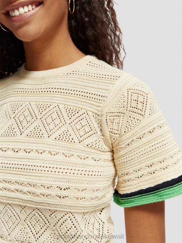 ملابس Scotch & Soda محبوك بوانتيلي المحاصيل الأعلى الفانيليا البيضاء نحيف N0V478