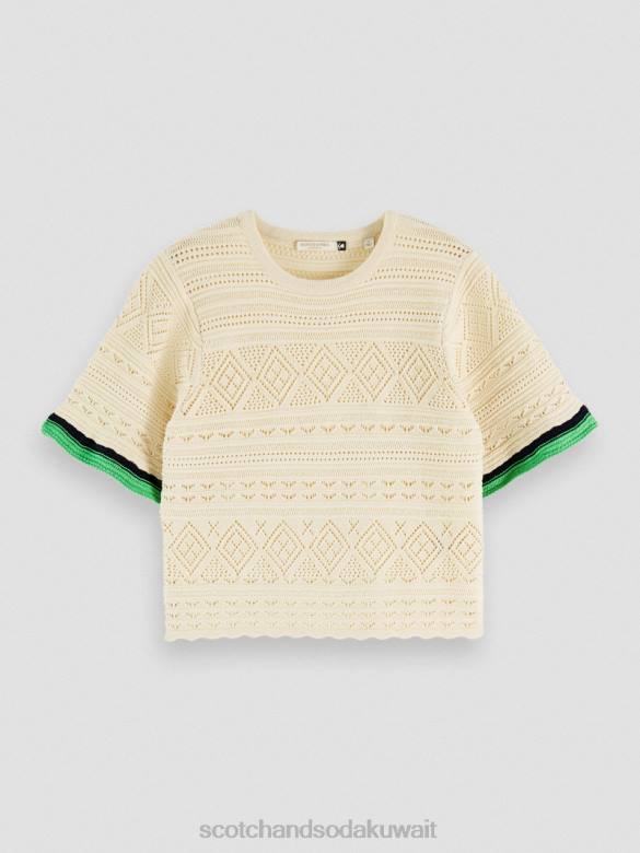 ملابس Scotch & Soda محبوك بوانتيلي المحاصيل الأعلى الفانيليا البيضاء نحيف N0V478