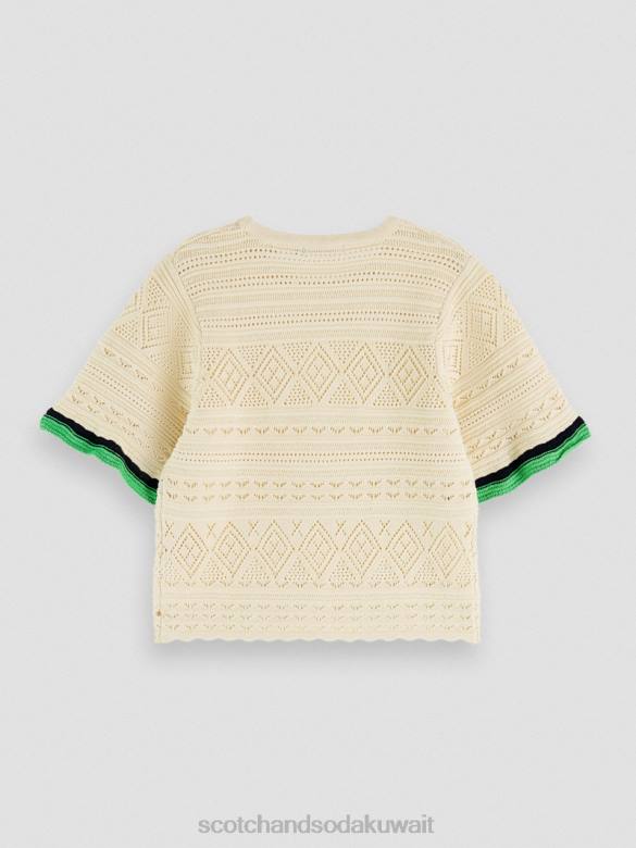 ملابس Scotch & Soda محبوك بوانتيلي المحاصيل الأعلى الفانيليا البيضاء نحيف N0V478