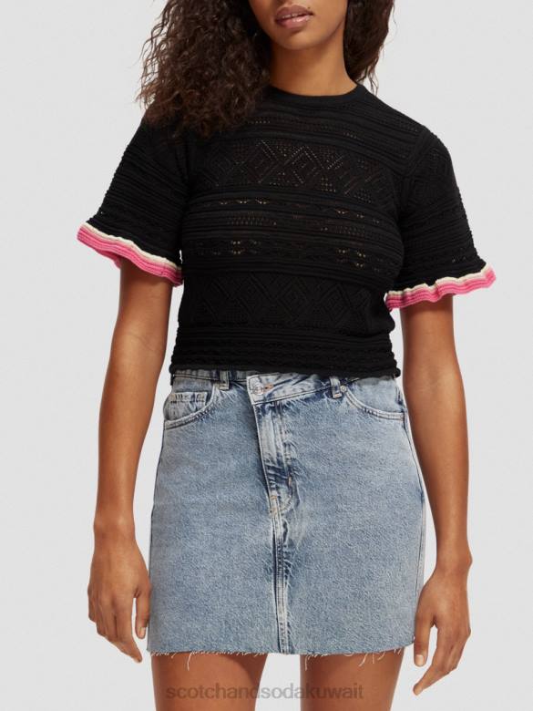 ملابس Scotch & Soda محبوك بوانتيلي المحاصيل الأعلى أسود نحيف N0V479