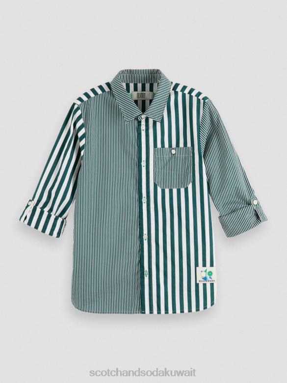 ملابس Scotch & Soda قميص مخطط ميكس آند ماتش مع إمكانية تعديل الأكمام شريط أخضر أطفال N0V4797
