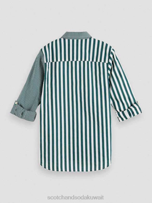 ملابس Scotch & Soda قميص مخطط ميكس آند ماتش مع إمكانية تعديل الأكمام شريط أخضر أطفال N0V4797