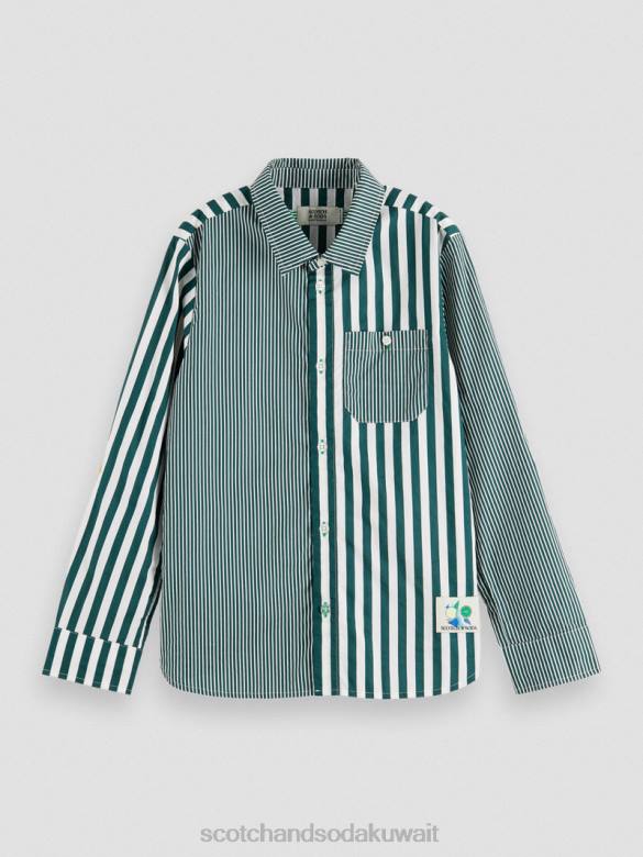 ملابس Scotch & Soda قميص مخطط ميكس آند ماتش مع إمكانية تعديل الأكمام شريط أخضر أطفال N0V4797
