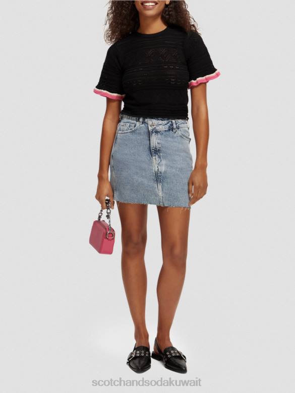 ملابس Scotch & Soda محبوك بوانتيلي المحاصيل الأعلى أسود نحيف N0V479