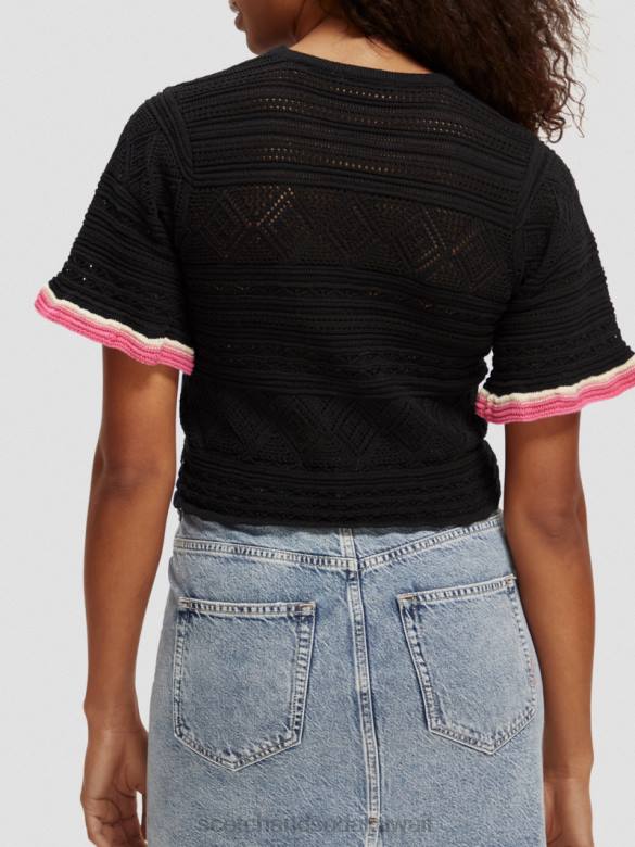 ملابس Scotch & Soda محبوك بوانتيلي المحاصيل الأعلى أسود نحيف N0V479