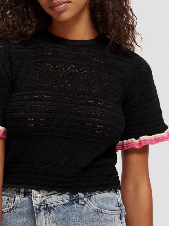 ملابس Scotch & Soda محبوك بوانتيلي المحاصيل الأعلى أسود نحيف N0V479