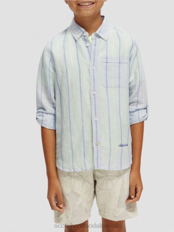 ملابس Scotch & Soda قميص من مزيج الكتان مع إمكانية تعديل الأكمام شريط أزرق أطفال N0V4800