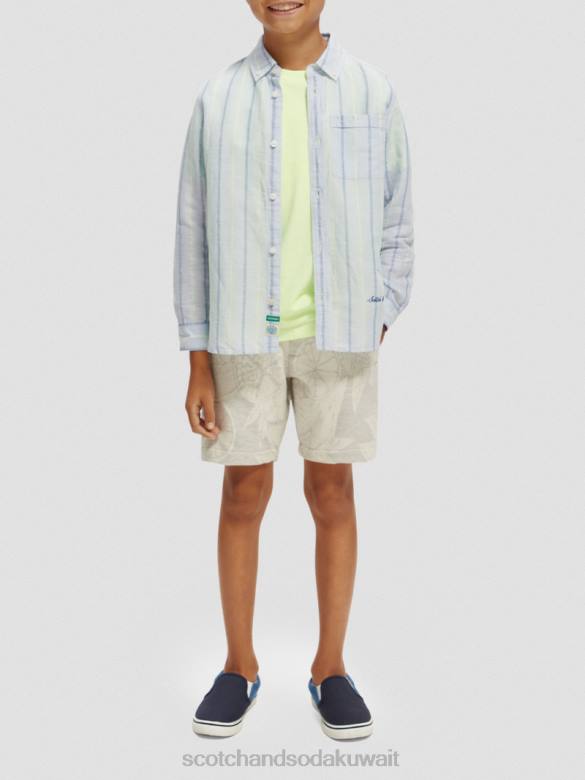 ملابس Scotch & Soda قميص من مزيج الكتان مع إمكانية تعديل الأكمام شريط أزرق أطفال N0V4800