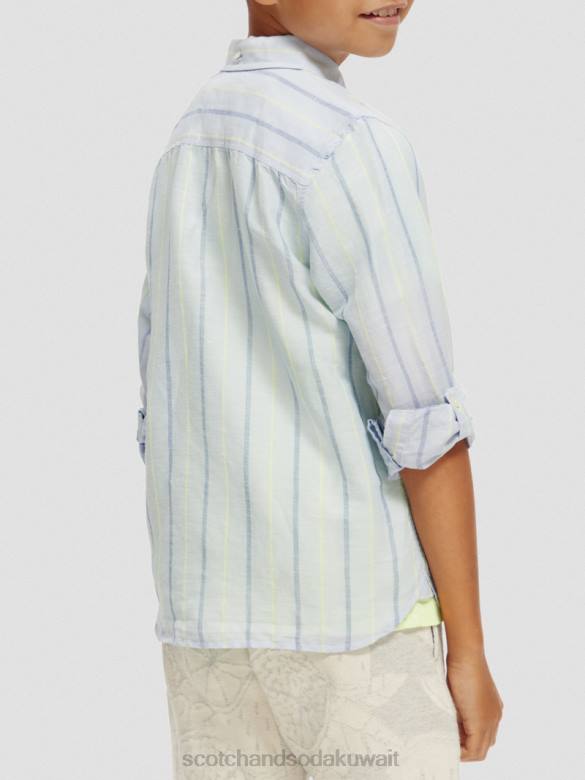 ملابس Scotch & Soda قميص من مزيج الكتان مع إمكانية تعديل الأكمام شريط أزرق أطفال N0V4800