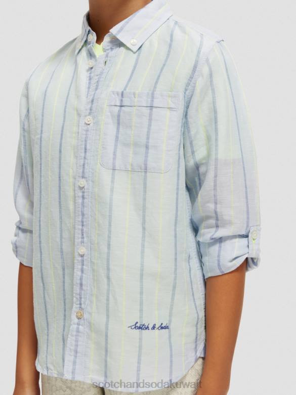 ملابس Scotch & Soda قميص من مزيج الكتان مع إمكانية تعديل الأكمام شريط أزرق أطفال N0V4800