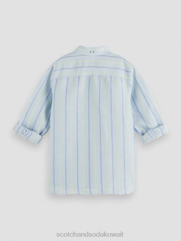 ملابس Scotch & Soda قميص من مزيج الكتان مع إمكانية تعديل الأكمام شريط أزرق أطفال N0V4800