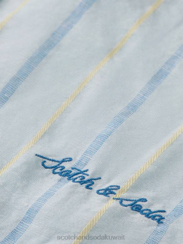 ملابس Scotch & Soda قميص من مزيج الكتان مع إمكانية تعديل الأكمام شريط أزرق أطفال N0V4800