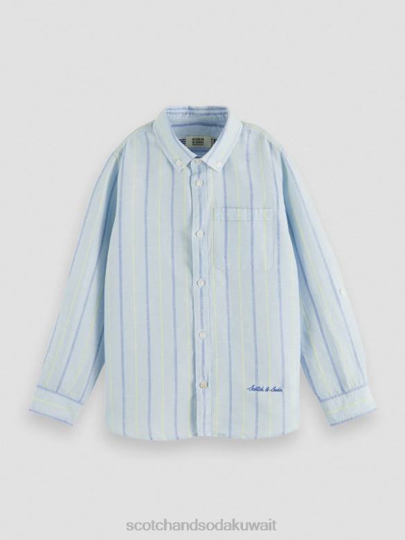 ملابس Scotch & Soda قميص من مزيج الكتان مع إمكانية تعديل الأكمام شريط أزرق أطفال N0V4800