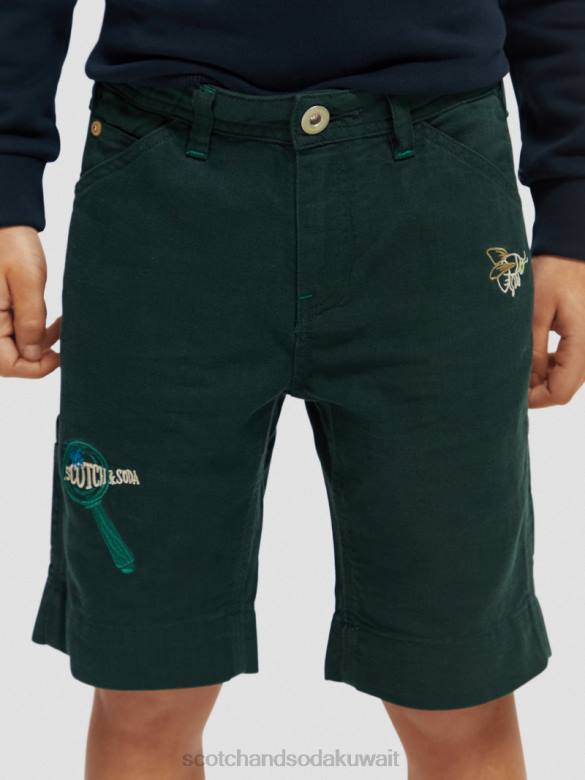 ملابس Scotch & Soda شورت من الكتان المخلوط بأعمال فنية مطرزة غابة أطفال N0V4807
