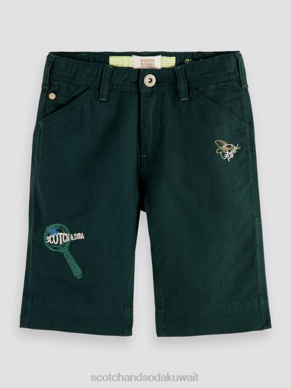 ملابس Scotch & Soda شورت من الكتان المخلوط بأعمال فنية مطرزة غابة أطفال N0V4807