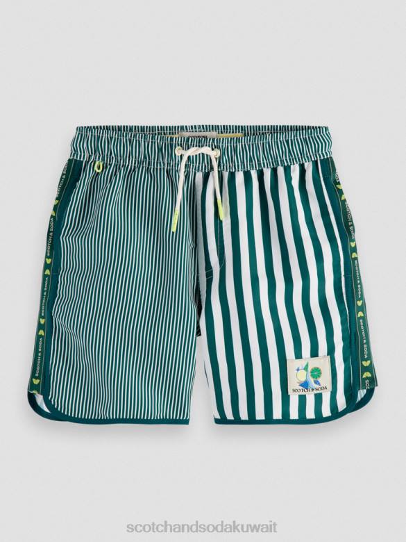 ملابس Scotch & Soda شورت سباحة بخطوط مختلطة شريط أخضر أطفال N0V4811