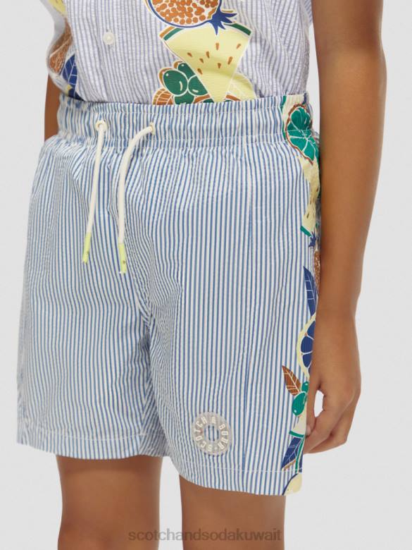 ملابس Scotch & Soda شورت سباحة مخطط متوسط ​​الطول شريط النسيج القطني أطفال N0V4813