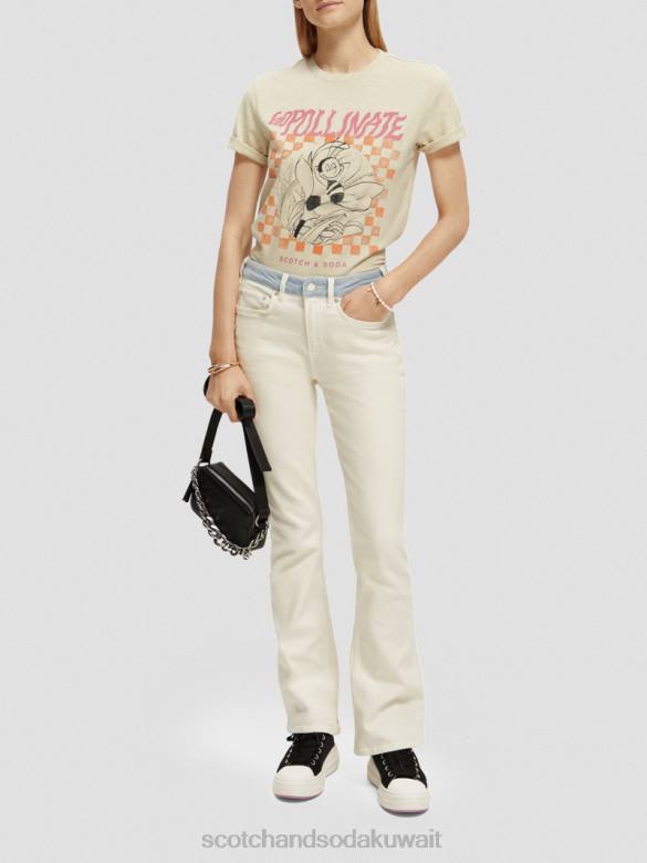 ملابس Scotch & Soda تي شيرت مريح من القطن العضوي بتصميم فني مزيج دقيق الشوفان نحيف N0V481