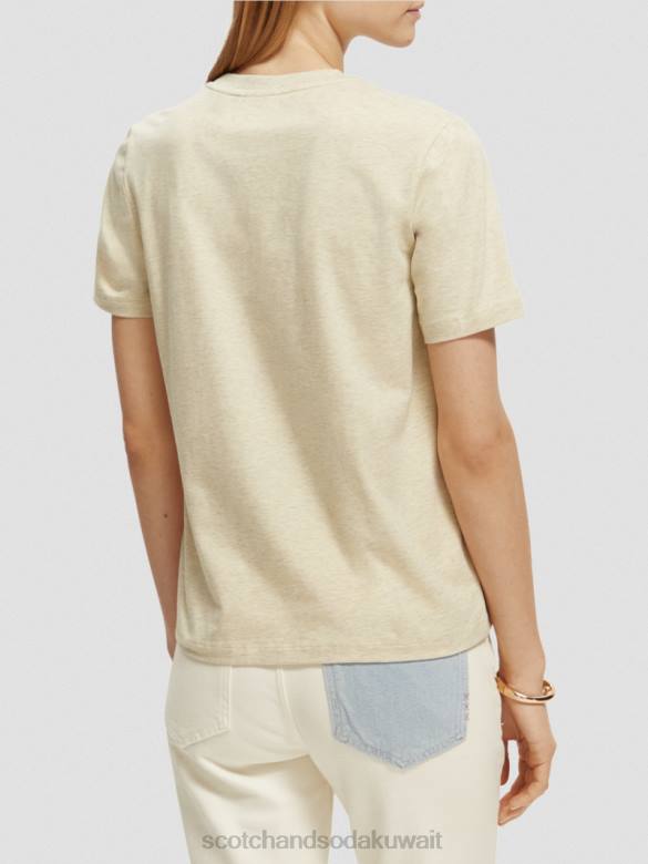ملابس Scotch & Soda تي شيرت مريح من القطن العضوي بتصميم فني مزيج دقيق الشوفان نحيف N0V481