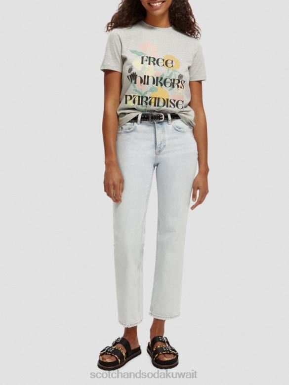 ملابس Scotch & Soda تي شيرت مريح من القطن العضوي بتصميم فني مزيج الرمادي نحيف N0V482