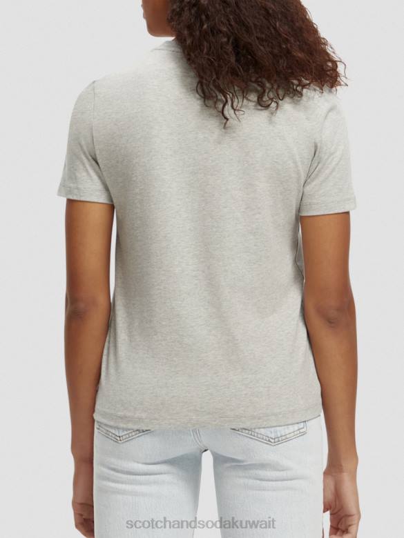 ملابس Scotch & Soda تي شيرت مريح من القطن العضوي بتصميم فني مزيج الرمادي نحيف N0V482