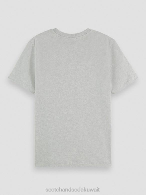 ملابس Scotch & Soda تي شيرت مريح من القطن العضوي بتصميم فني مزيج الرمادي نحيف N0V482