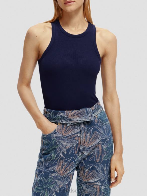 ملابس Scotch & Soda قميص بدون أكمام من القطن العضوي بظهر المتسابق القوات البحرية نحيف N0V483