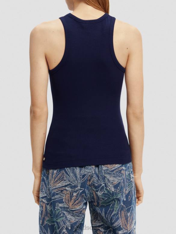 ملابس Scotch & Soda قميص بدون أكمام من القطن العضوي بظهر المتسابق القوات البحرية نحيف N0V483