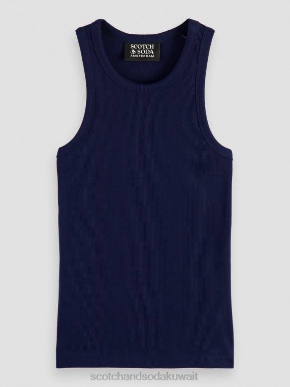 ملابس Scotch & Soda قميص بدون أكمام من القطن العضوي بظهر المتسابق القوات البحرية نحيف N0V483